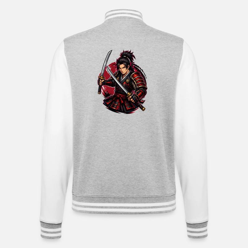 Combattant Samouraï dans Red Swirl - Veste Teddy - gris chiné / blanc