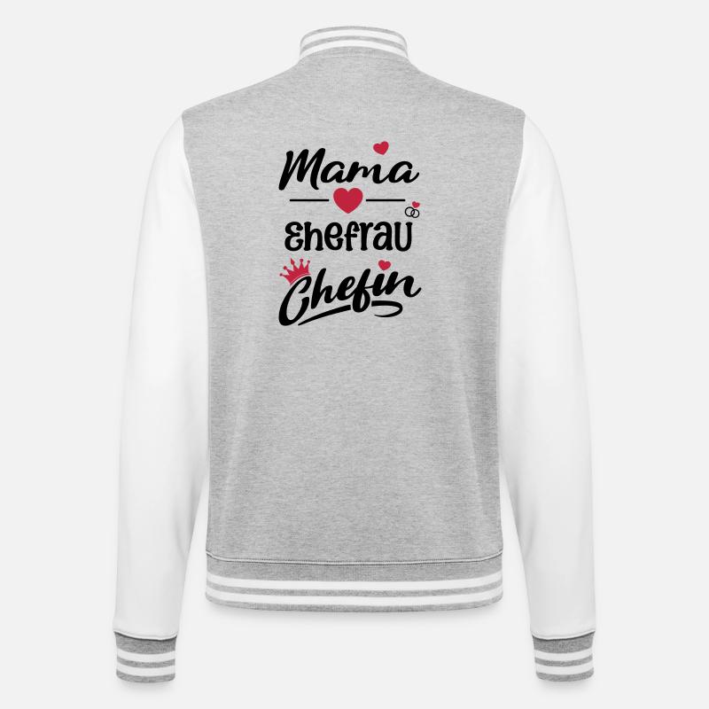 mama_ehefrau_chefin - College-Sweatjacke - Grau meliert/Weiß