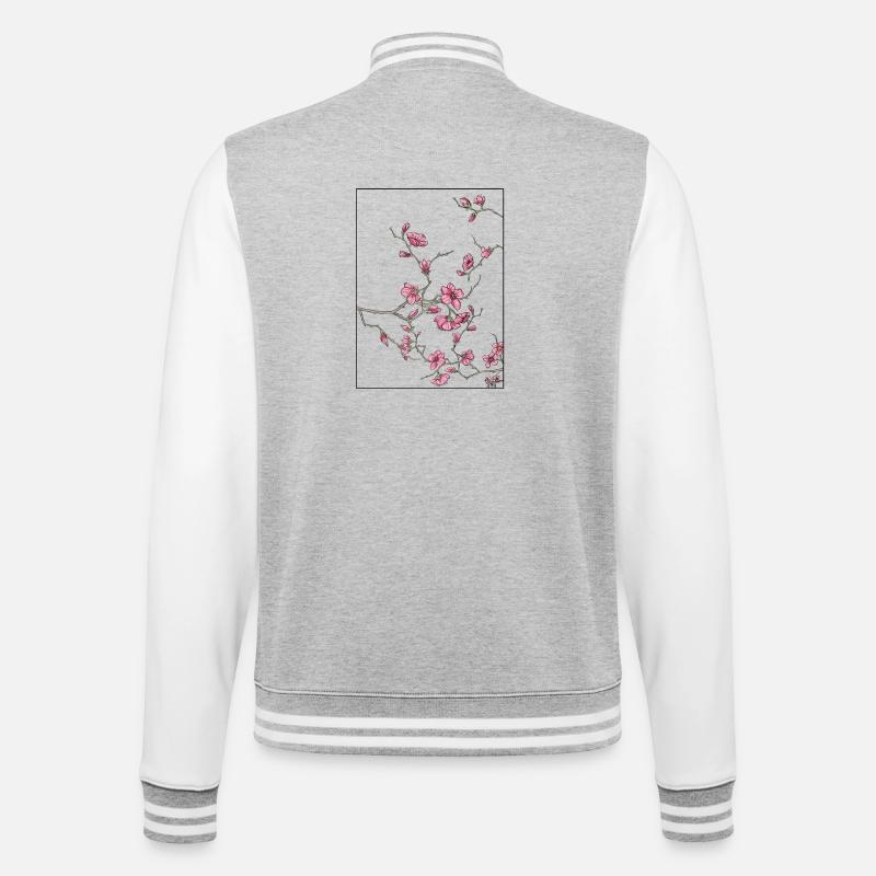 Kirschblüten Florales Design - College-Sweatjacke - Grau meliert/Weiß