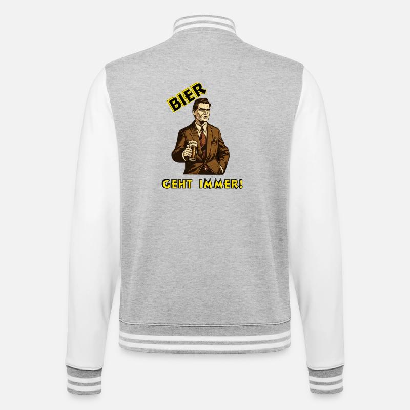 Bier - geht immer! - College-Sweatjacke - Grau meliert/Weiß