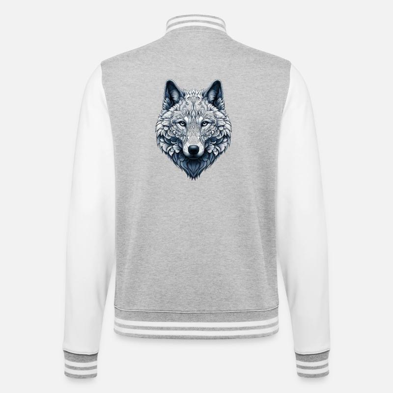 Wolf mit Mandalas verziert - College-Sweatjacke - Grau meliert/Weiß