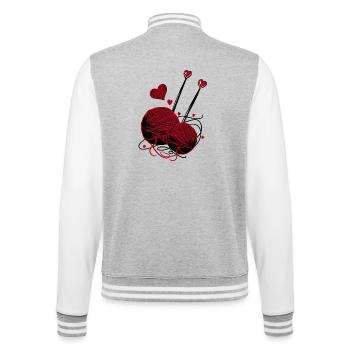 Wolle, Stricknadeln und Herzen – Handarbeit Fan - College-Sweatjacke - Grau meliert/Weiß - Hinten - Marisol (170cm)