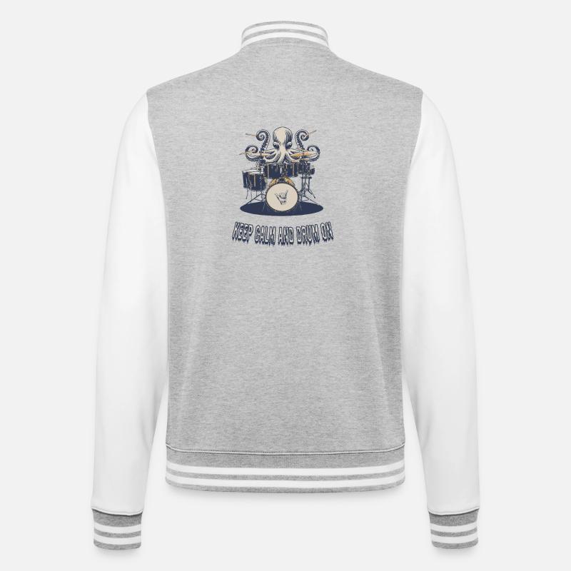 Keep Calm and Drum On - College-Sweatjacke - Grau meliert/Weiß