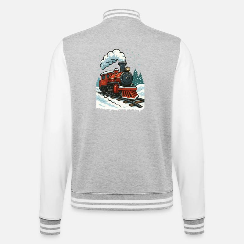 Winterliche Dampflok Comic - College-Sweatjacke - Grau meliert/Weiß