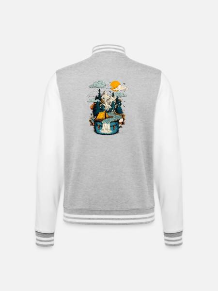 Mountain Lake Path - Camping Backpacker Motif - College Sweat Jacket - heather grey/white