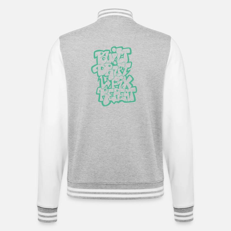 Built Drift Fix Repeat 04 - College-Sweatjacke - Grau meliert/Weiß