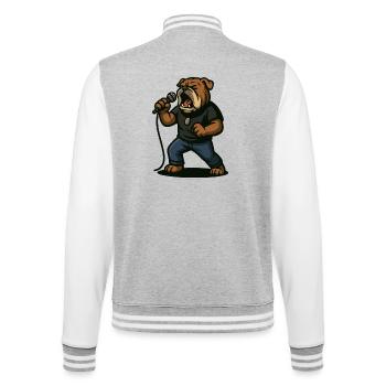 Rocksängerin Bulldogge mit Mikrofonkunst - College-Sweatjacke - Grau meliert/Weiß - Hinten - Marisol (170cm)