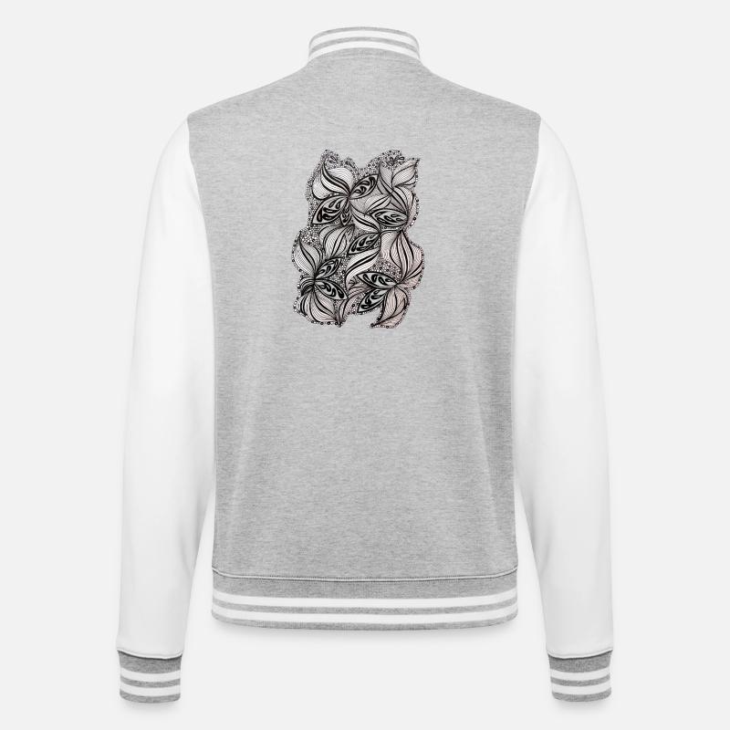 Black and white leaf pattern - College Sweat Jacket - heather grey/white