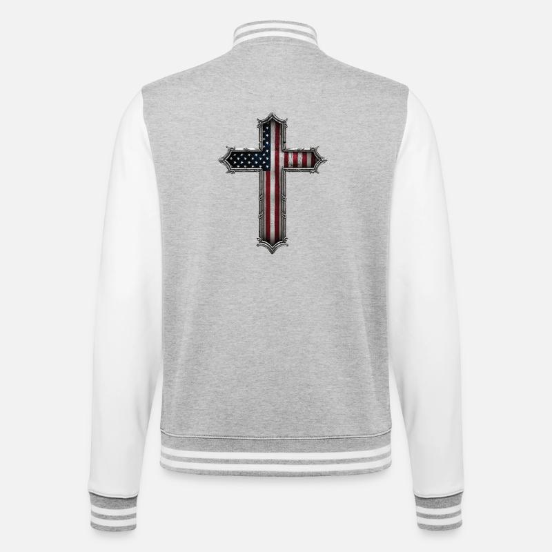 Drapeau de la Croix des États-Unis - Veste Teddy - gris chiné / blanc