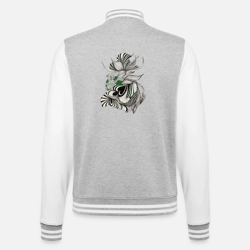 Green Lines Botanical Pattern - College Sweat Jacket - heather grey/white