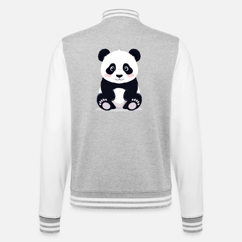 Sitzender Kuschelpanda kleiner süßer Pandabär - College-Sweatjacke - Grau meliert/Weiß