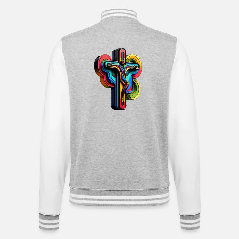 Lebendige Regenbogenkreuz-Popkunst - College-Sweatjacke - Grau meliert/Weiß