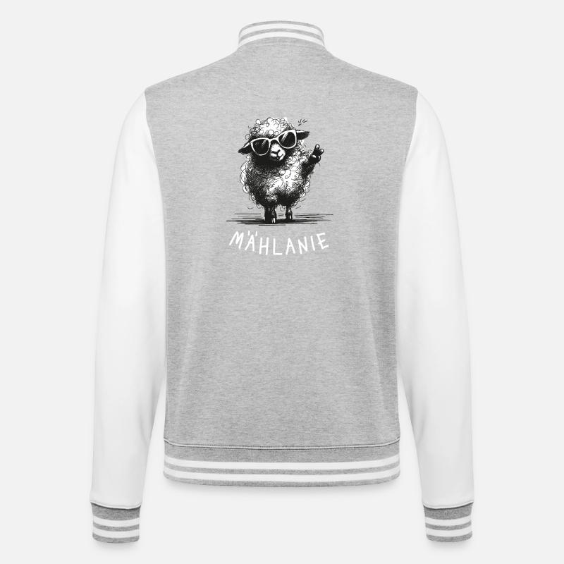 Mählanie – Funny pun with sheep Melanie - College Sweat Jacket - heather grey/white