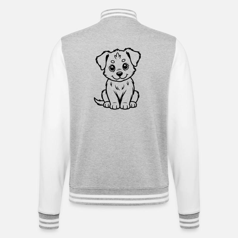 Dessin au trait du Chien Câlin - Veste Teddy - gris chiné / blanc