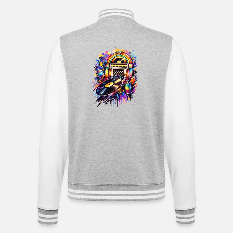 Bunte Jukebox im Graffiti-Style mit Schallplatte - College-Sweatjacke - Grau meliert/Weiß