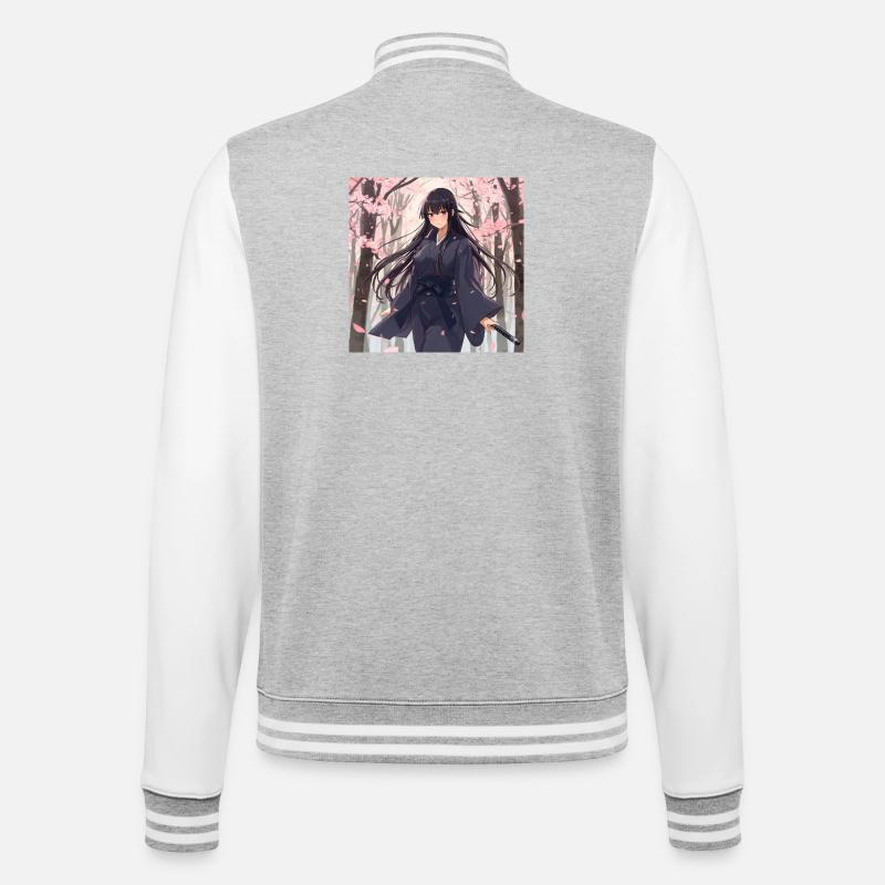 Sakura Samurai im Wald - College-Sweatjacke - Grau meliert/Weiß