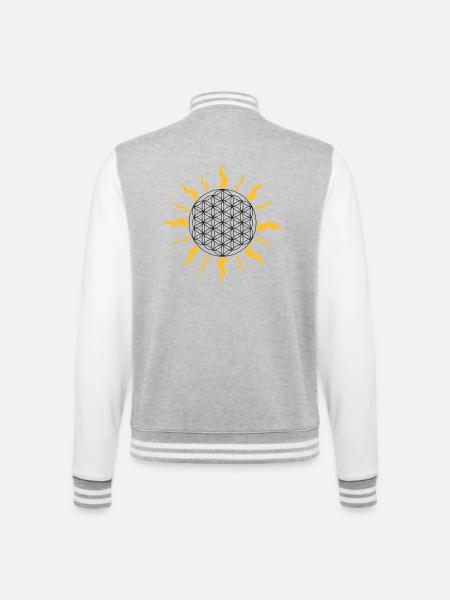 Sonne, sun, Blume des Lebens, flower of life - College-Sweatjacke - Grau meliert/Weiß
