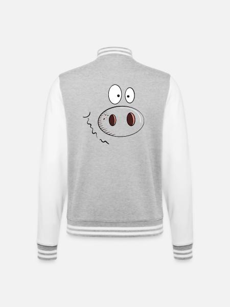 Cochon heureux I Visage de cochon I Tête - Veste Teddy - gris chiné / blanc
