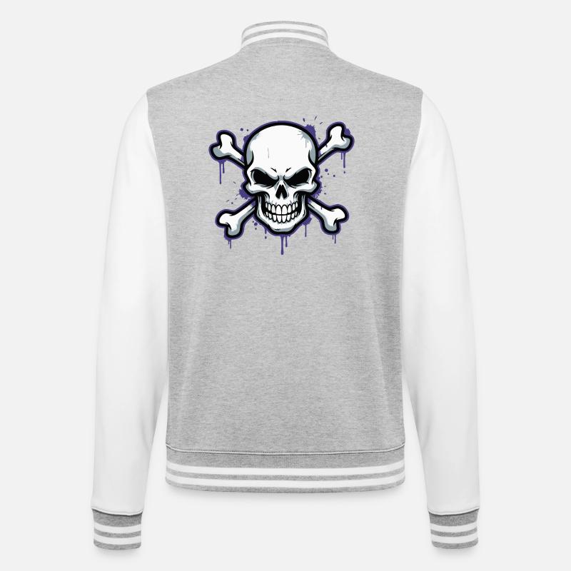 Düsterer Skull mit Knochen - College-Sweatjacke - Grau meliert/Weiß