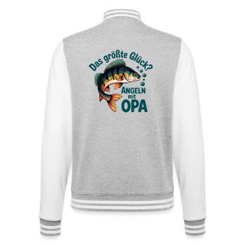 Das größte Glück Angeln mit Opa - College-Sweatjacke - Grau meliert/Weiß - Hinten - Marisol (170cm)