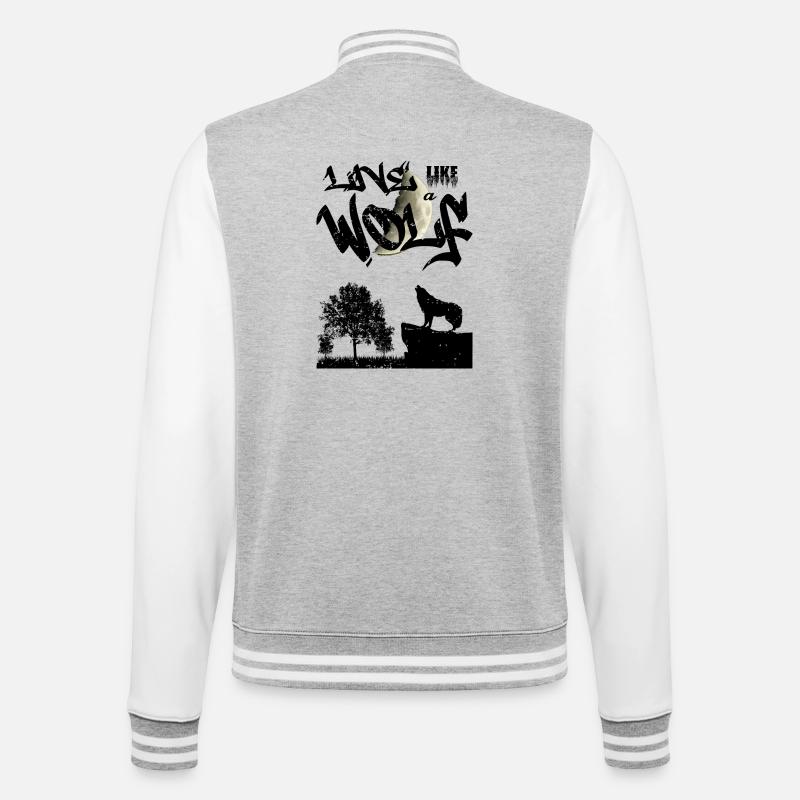 Lebe wie ein Wolf - College-Sweatjacke - Grau meliert/Weiß