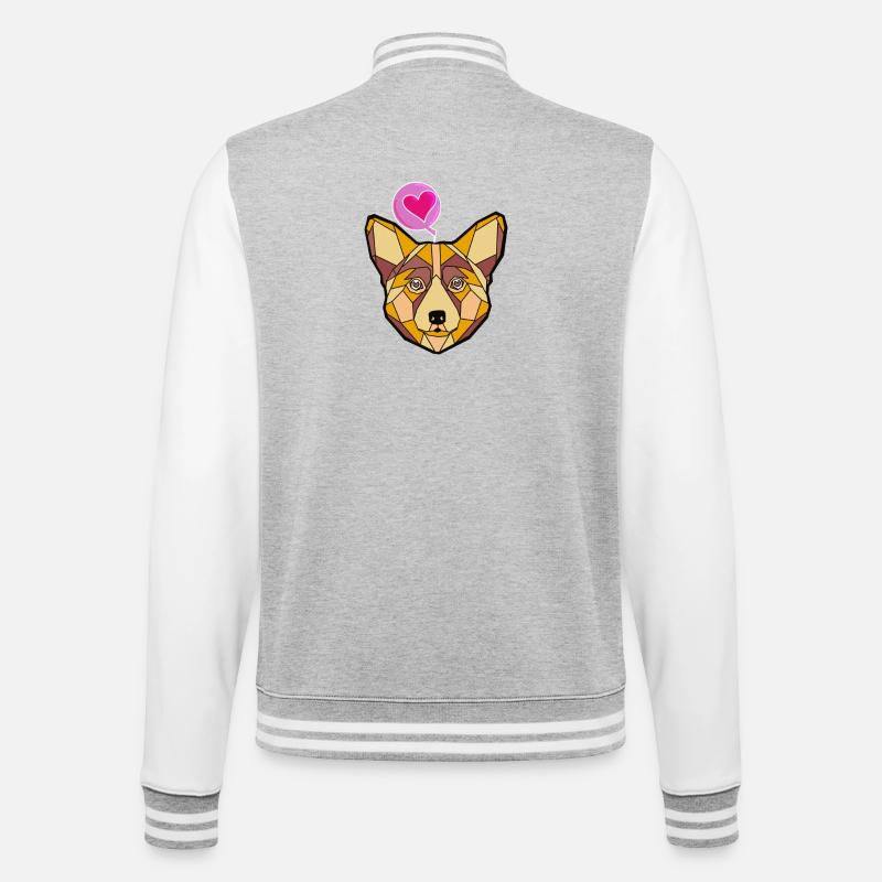 Geometrischer Hund mit Herz - College-Sweatjacke - Grau meliert/Weiß