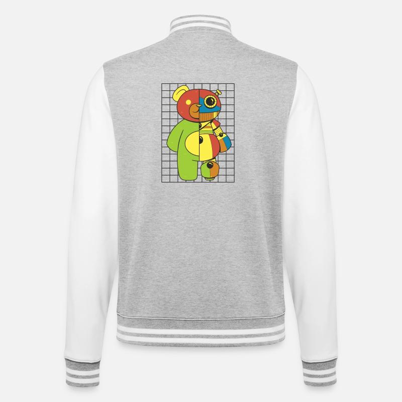 Teddybär, Roboter - College-Sweatjacke - Grau meliert/Weiß