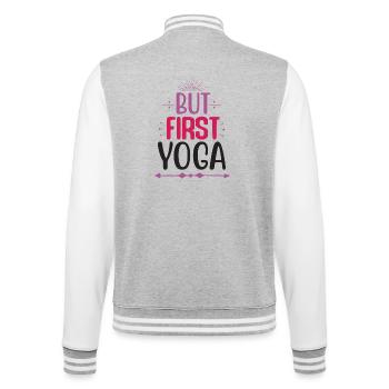 But First Yoga - College Sweat Jacket - heather grey/white - Back - Marisol (170cm)