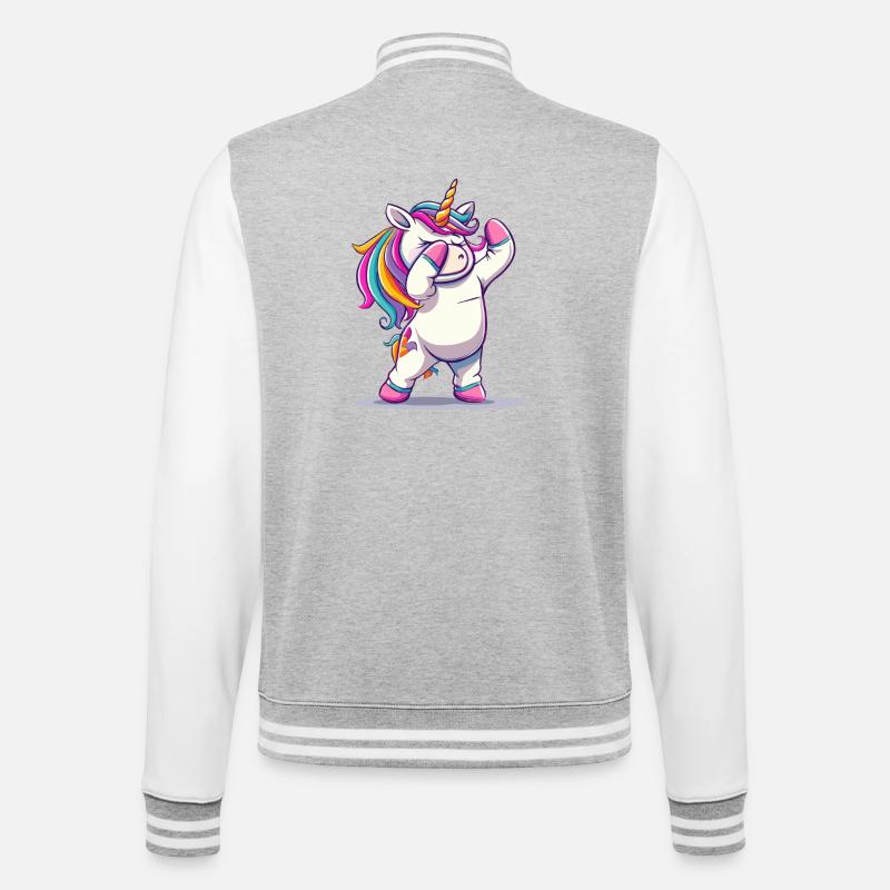Rainbow Dab Unicorn - College Sweat Jacket - heather grey/white