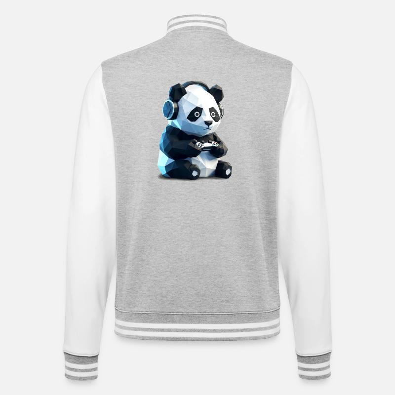 Gaming Panda mit Headset & Controller - College-Sweatjacke - Grau meliert/Weiß