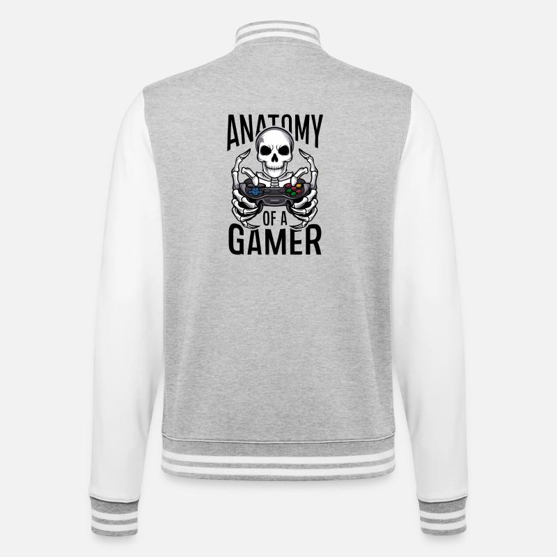 Gamer Skeleton mit Gamecontroller - College-Sweatjacke - Grau meliert/Weiß