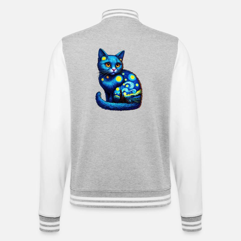 Katze - College-Sweatjacke - Grau meliert/Weiß