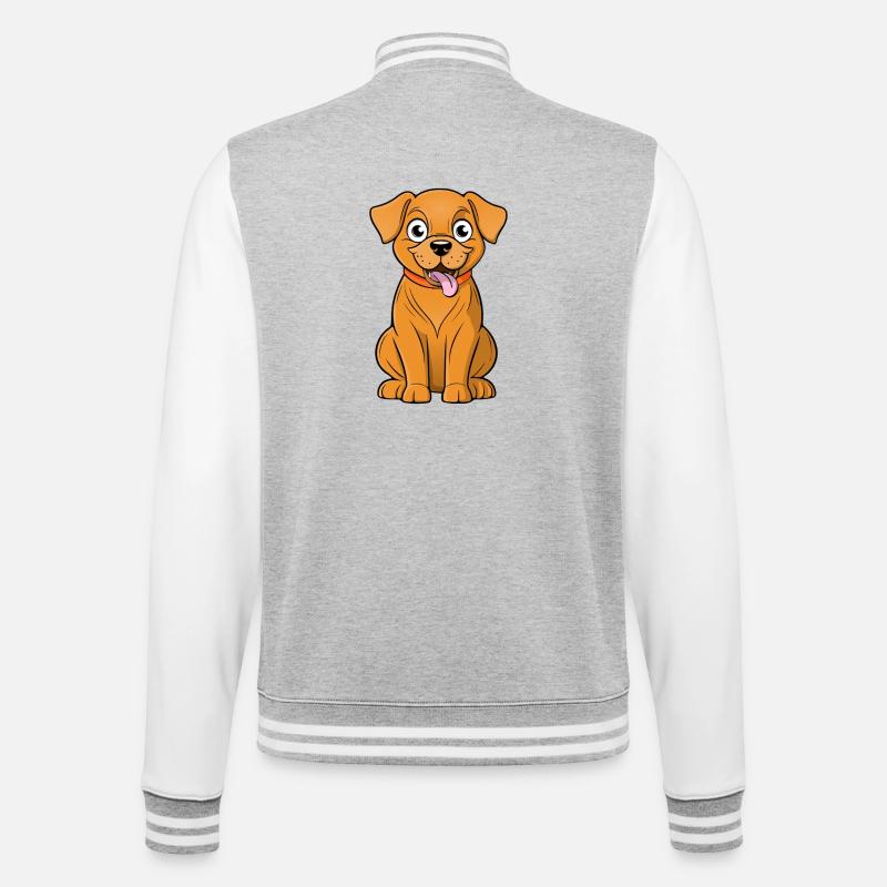 Fröhlicher und süßer brauner Hund - College-Sweatjacke - Grau meliert/Weiß