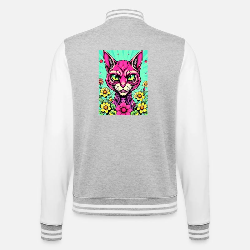 Pop-Katze 1 - College-Sweatjacke - Grau meliert/Weiß