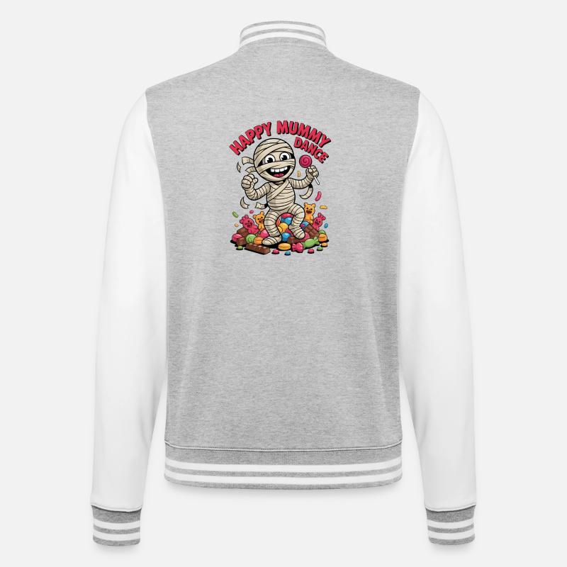 Fröhliche Mumientänzerin auf Süßigkeitenhintergrund - College-Sweatjacke - Grau meliert/Weiß