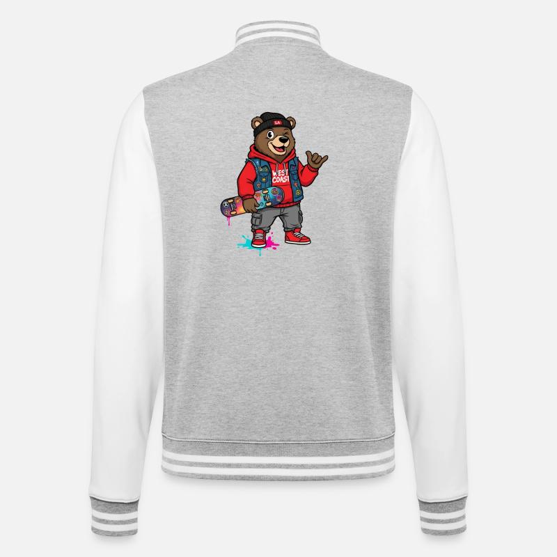 Wave Bear Skateboard Graffiti Pullover Hoodie - College Sweat Jacket - heather grey/white