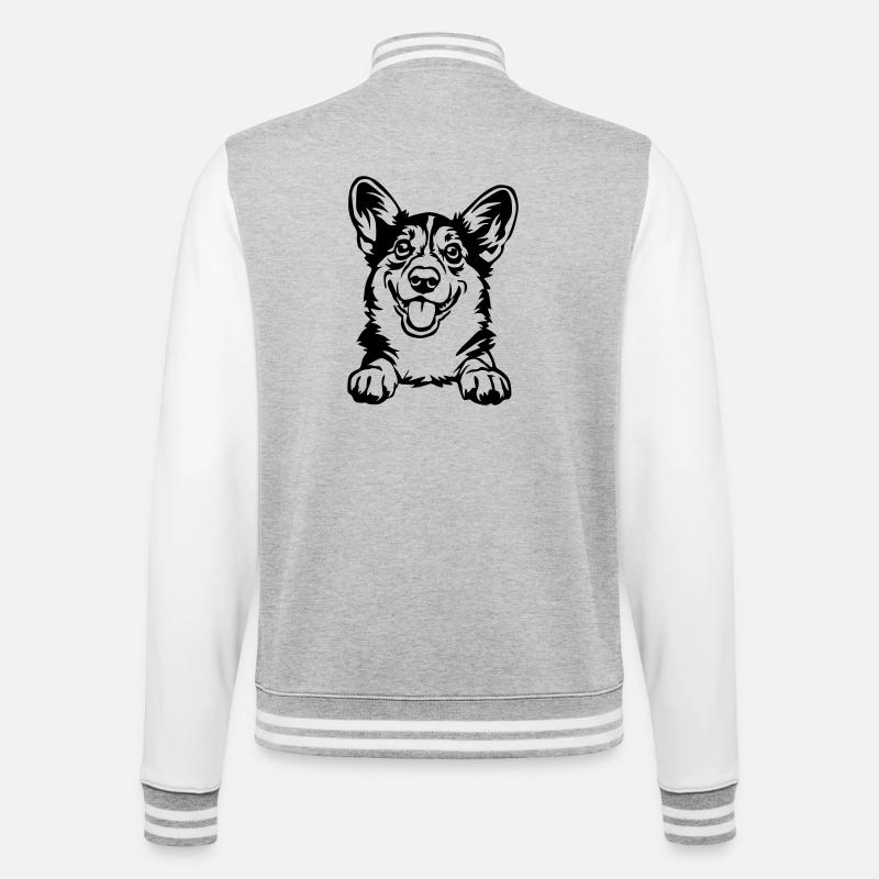 Welsh Corgi Kopf - College-Sweatjacke - Grau meliert/Weiß