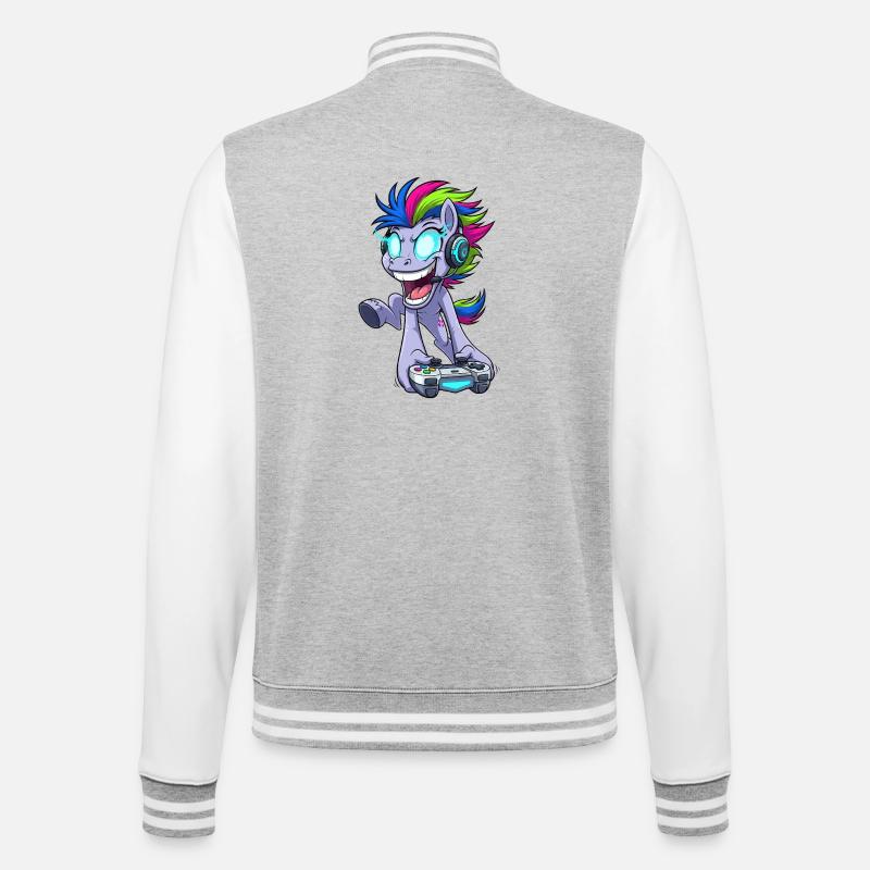 Funkelnder Gaming Pegasus mit Kopfhörer - College-Sweatjacke - Grau meliert/Weiß