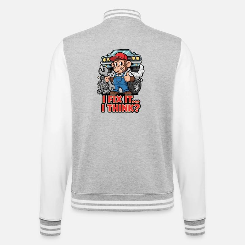 Affe Mechaniker – I Fix It - College-Sweatjacke - Grau meliert/Weiß