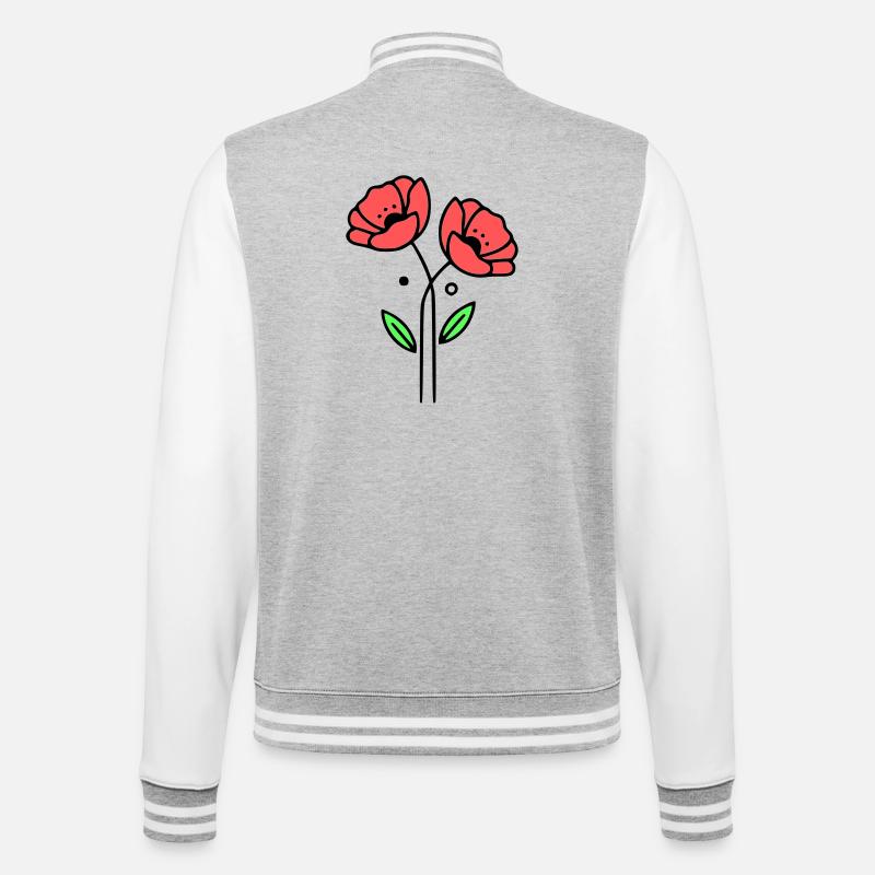 mohnblume-mohnblumen-minimalistisch-line-art-5 - College-Sweatjacke - Grau meliert/Weiß