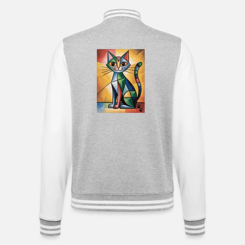 katze kubisch - College-Sweatjacke - Grau meliert/Weiß