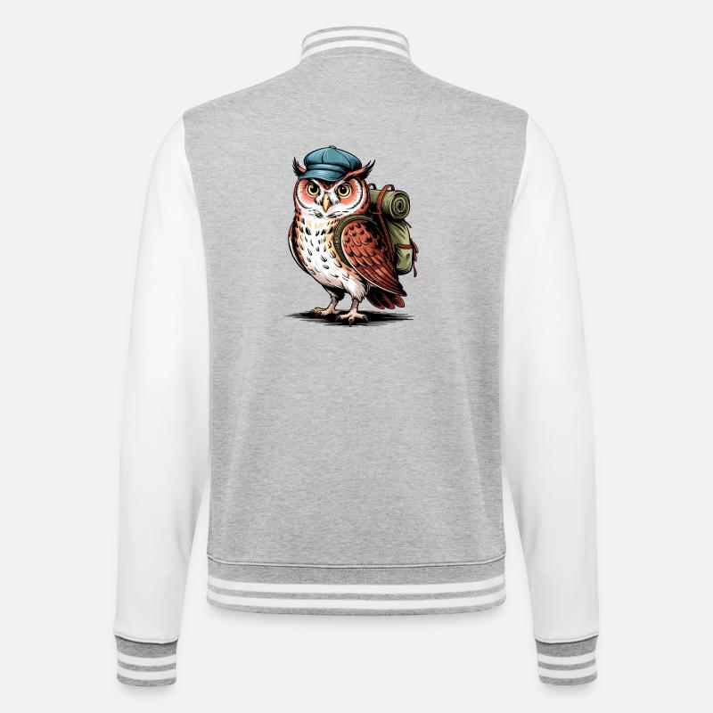 Abenteuer Eule mit Rucksack - College-Sweatjacke - Grau meliert/Weiß