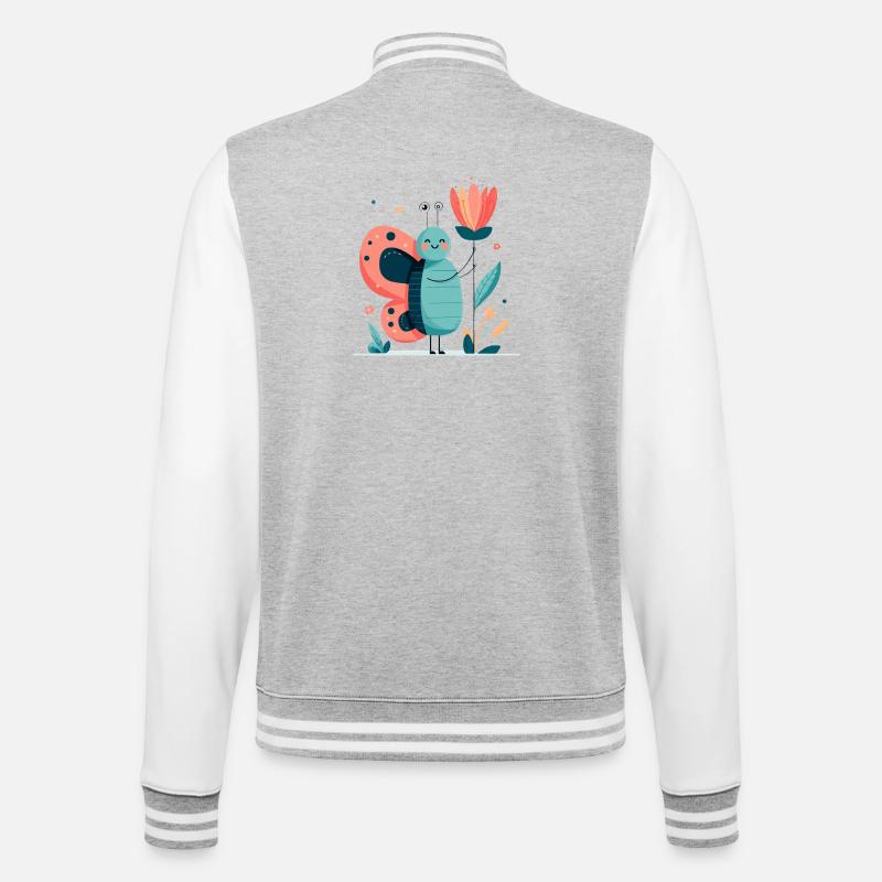 cute butterfly with flower - College Sweat Jacket - heather grey/white