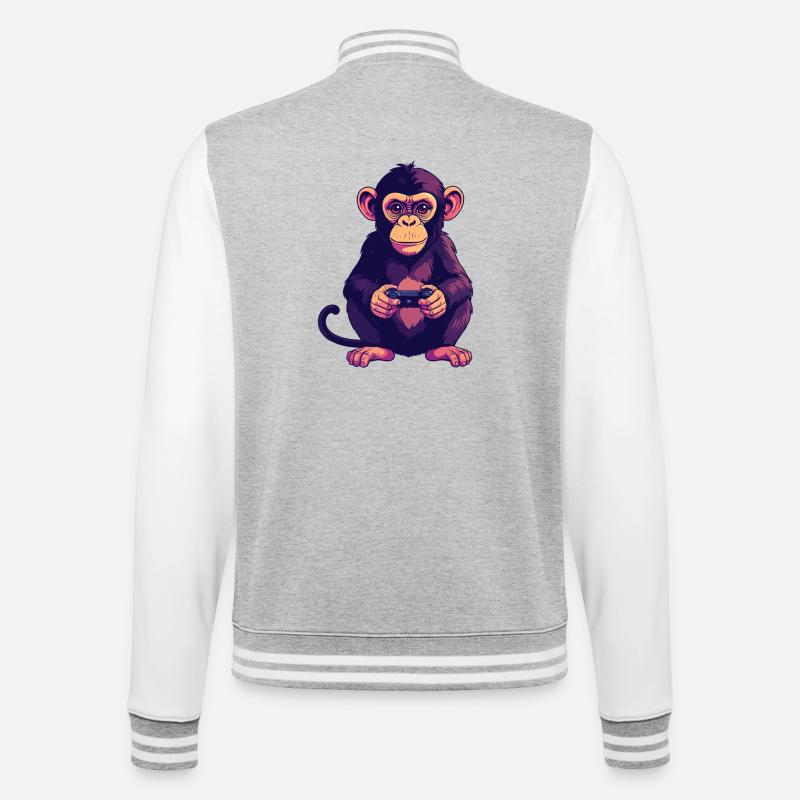Monkey on controller playing console gaming - College Sweat Jacket - heather grey/white
