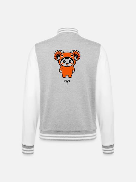Sternzeichen Widder im Kawaii Style - College-Sweatjacke - Grau meliert/Weiß