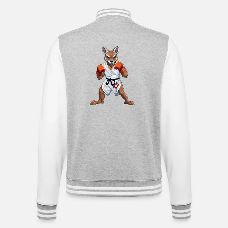 Känguru Karate Kämpfer - College-Sweatjacke - Grau meliert/Weiß