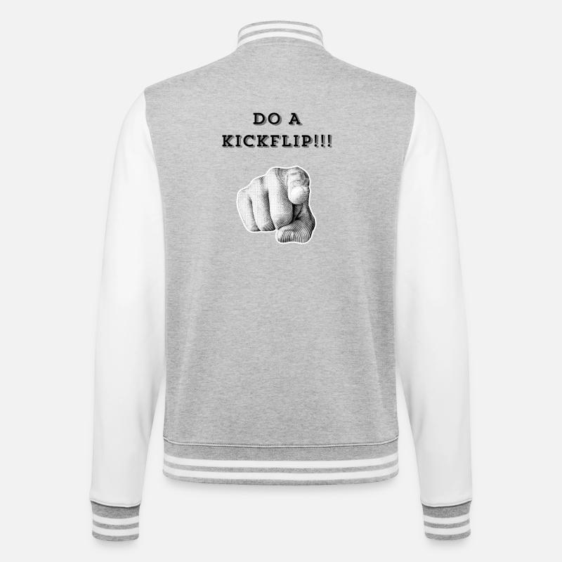 Mach einen Kickflip !! - College-Sweatjacke - Grau meliert/Weiß