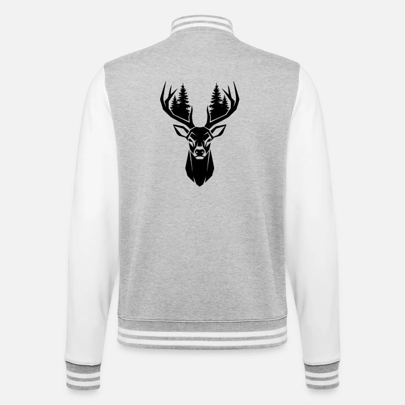Deer Head Trees Forest Silhouette - College Sweat Jacket - heather grey/white