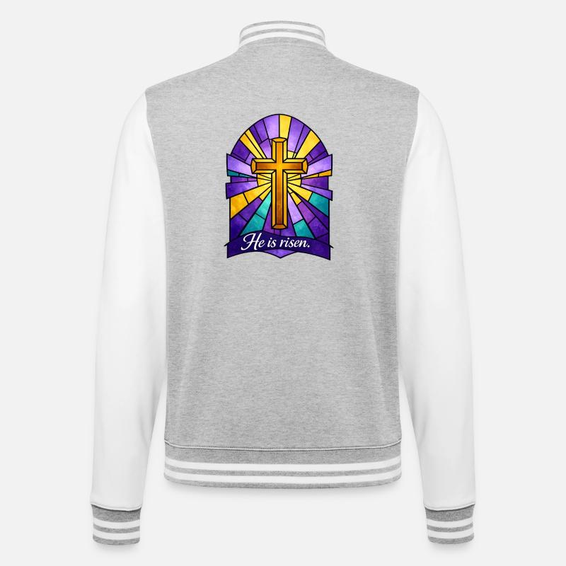 He is Risen Cross Easter - College Sweat Jacket - heather grey/white