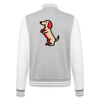 Süßer Dackel Hund Männchen Comic - College-Sweatjacke - Grau meliert/Weiß - Hinten - Marisol (170cm)